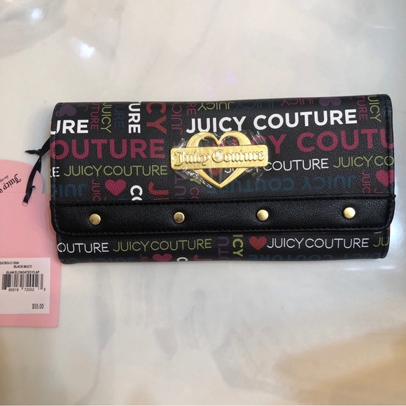 Juicy Couture Black Multi Faux Leather Glam Elongated Flap Wallet NWT - Picture 8 of 13